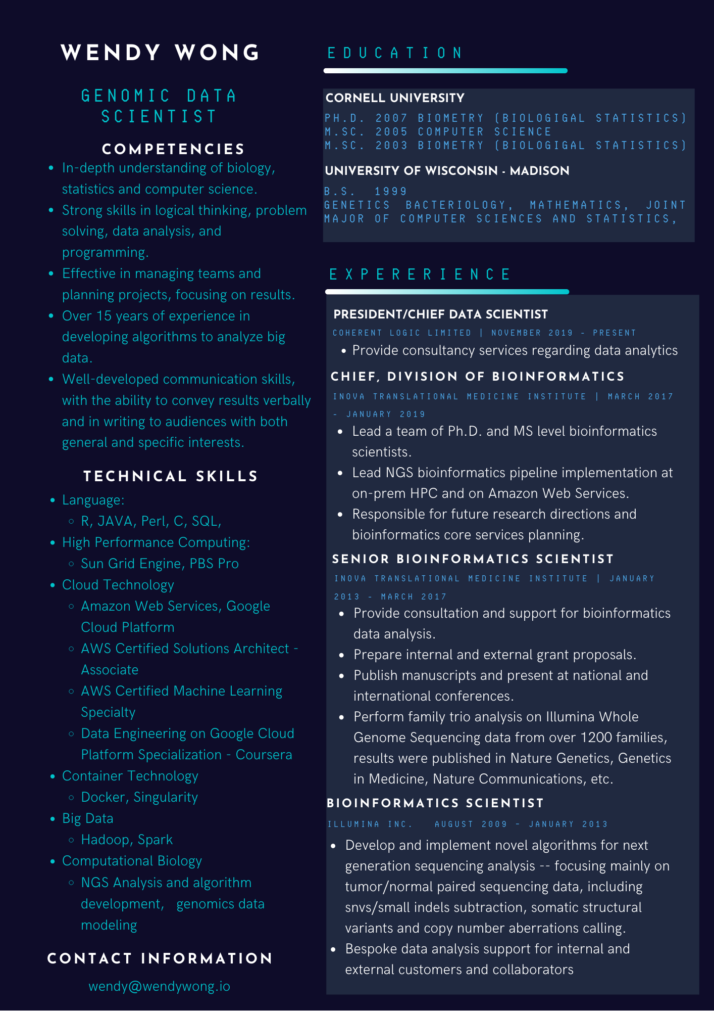 Wendy Wong's CV